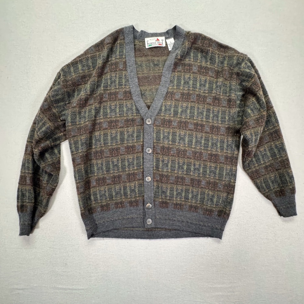 Vintage Florence Tricot‎ Mens Cardigan Sweater Large Wool Blend Made in Italy